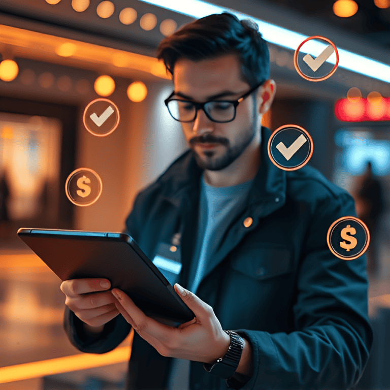 A_person_registering_quickly_on_a_tablet_digital_bonus_icons_floating_around_with_positive_checkmark_1691763375